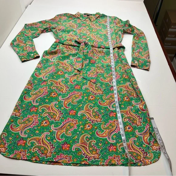 Lauren Ralph Lauren Multicolor Kelly Green Paisley 100% Silk Unlined Dress SZ 10 - Picture 6 of 11